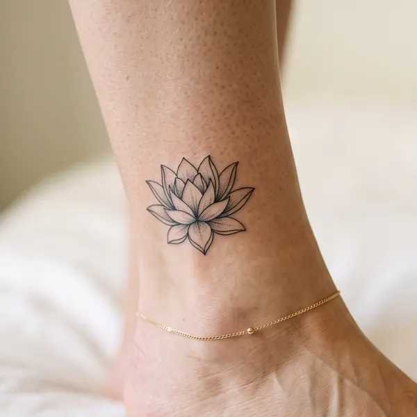 Fleur de lotus tatouée sur la cheville, taille S