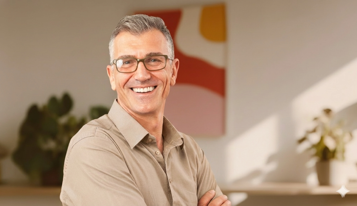 homme heureux après une consultation de médecine fonctionnelle chez Beauvoir Clinic 