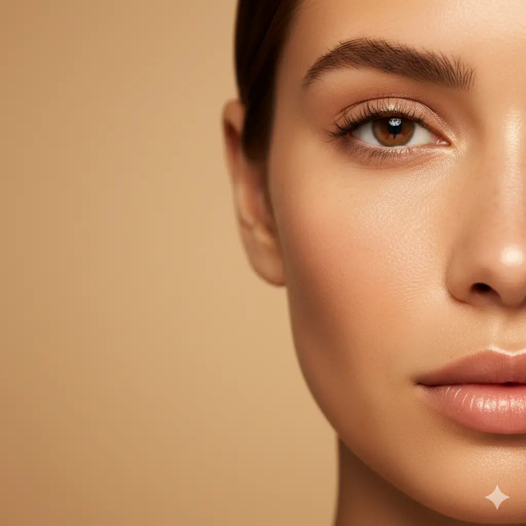 Gros plan visage femme peau lisse naturelle